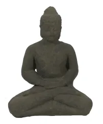 Sitzender Buddha Borobudur, 18cm hoch, aus Lavagestein gegossen, antikisiert 